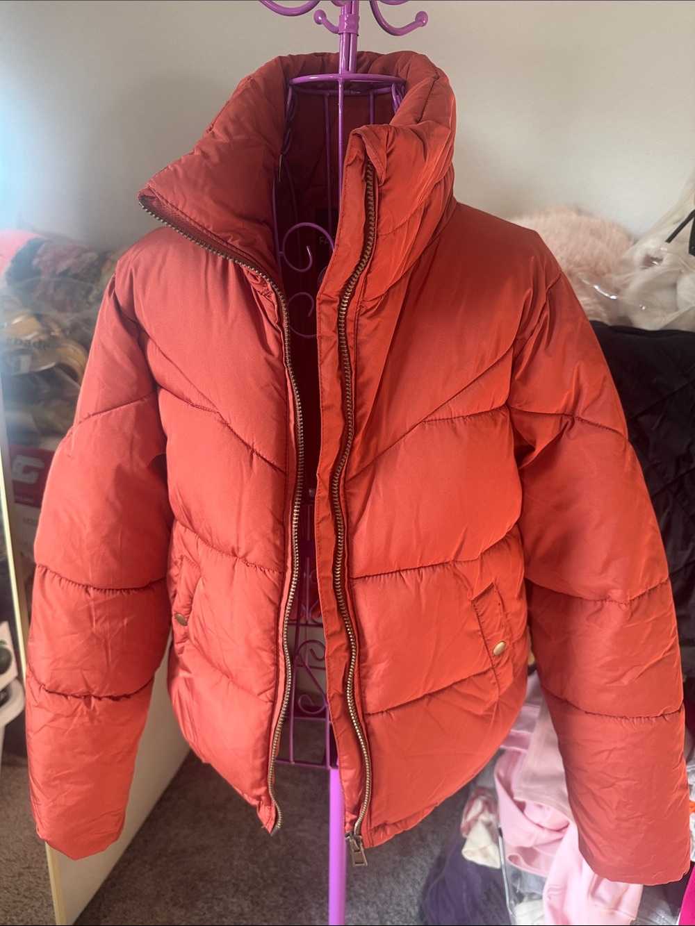 Fashion Nova Climate Change Puffer Jacket with High Collar Rust